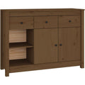 Pour un interieur harmonieux, buffet avec tiroirs, avec portes en finition marron et naturel