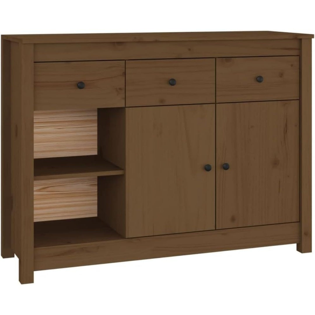 Pour un interieur harmonieux, buffet avec tiroirs, avec portes en finition marron et naturel
