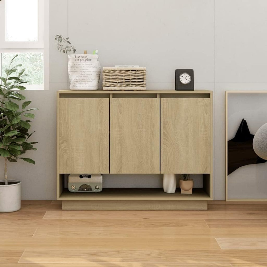 Pour un interieur harmonieux, buffet avec portes en finition chene et vert