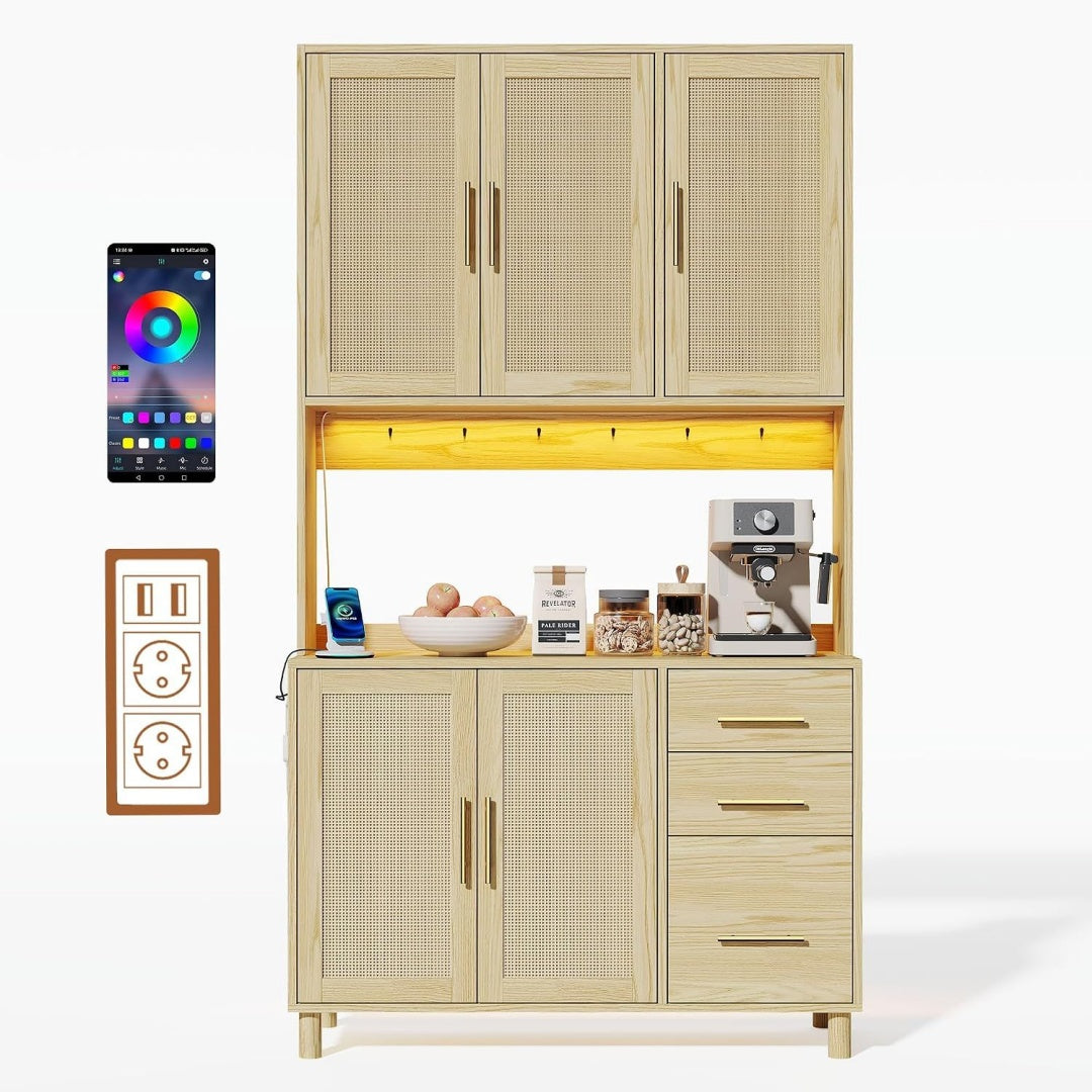 Une silhouette equilibree pour ce buffet avec tiroirs, avec portes, teinte naturel et vert