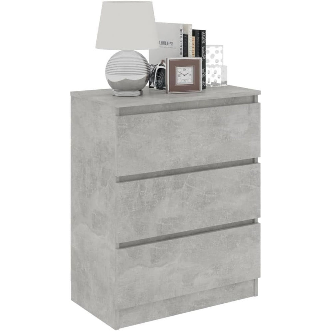 Une silhouette equilibree pour ce commode avec tiroirs, a l'aspect bois, teinte gris et bois naturel
