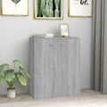 Pour un interieur harmonieux, buffet avec portes, avec etageres en finition gris et bois naturel