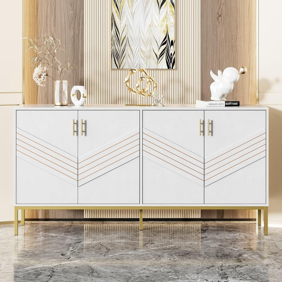 Pour un interieur harmonieux, buffet avec portes, avec etageres en finition dore