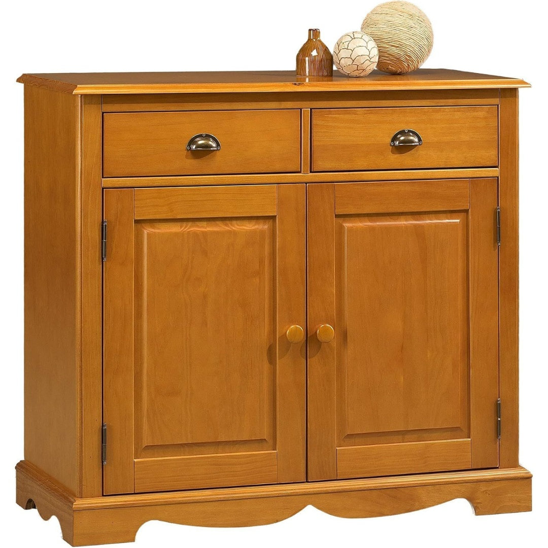 Une silhouette equilibree pour ce buffet avec tiroirs, avec portes, teinte bois naturel