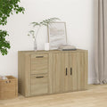 Le charme du rangement avec ce buffet a l'aspect bois, aux lignes contemporaines, coloris chene et bois naturel