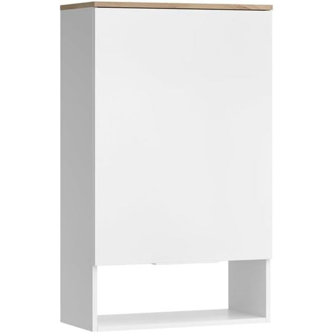 Le charme du rangement avec ce commode avec portes, avec etageres, coloris blanc et vert