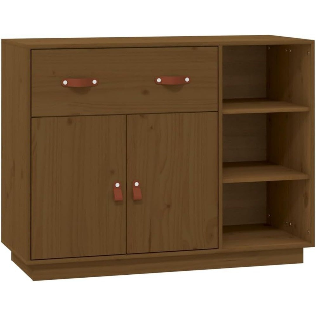 Un espace mieux organise grace a ce buffet avec portes, a l'aspect bois, finition marron et naturel