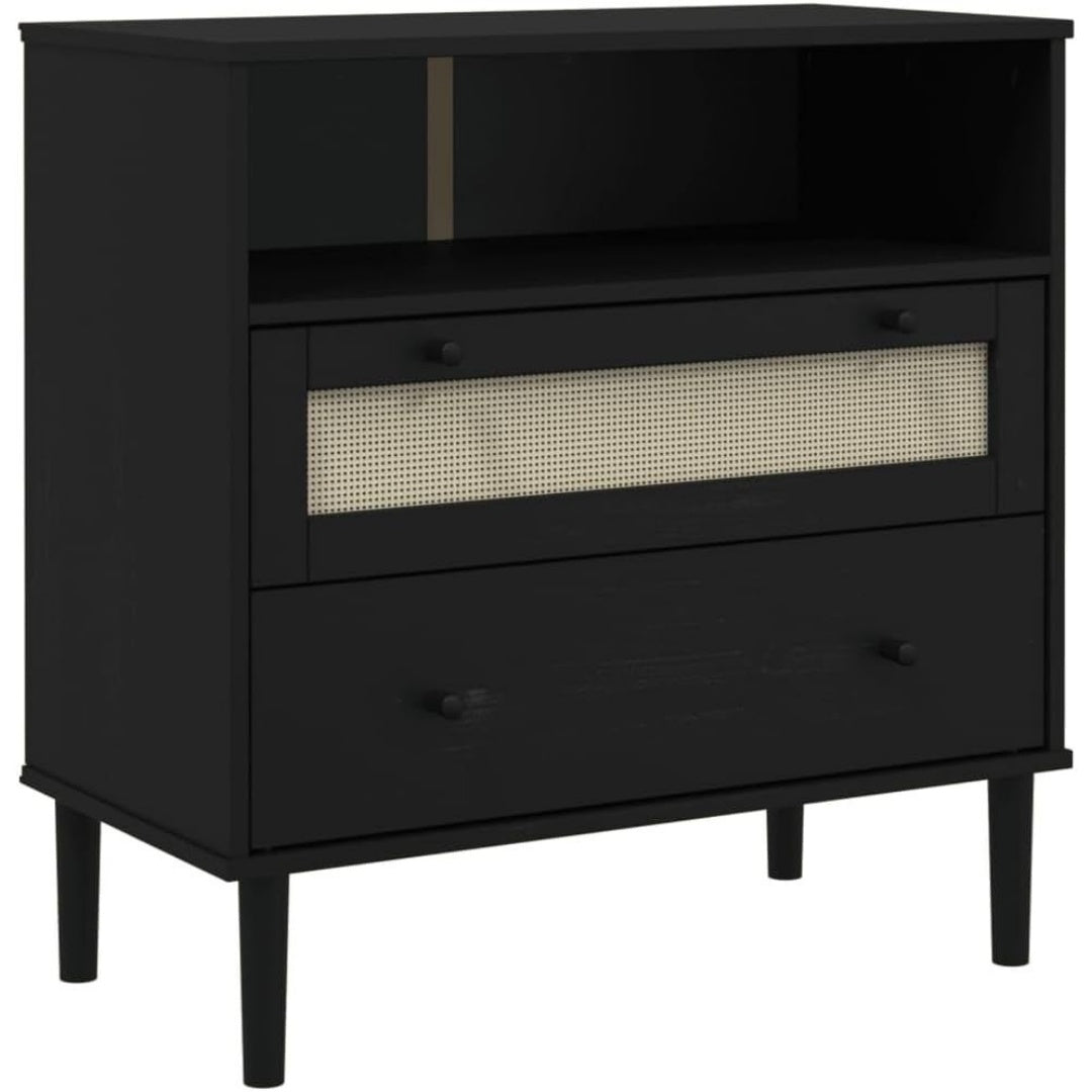 Une silhouette equilibree pour ce buffet avec tiroirs, avec portes, teinte noir et naturel