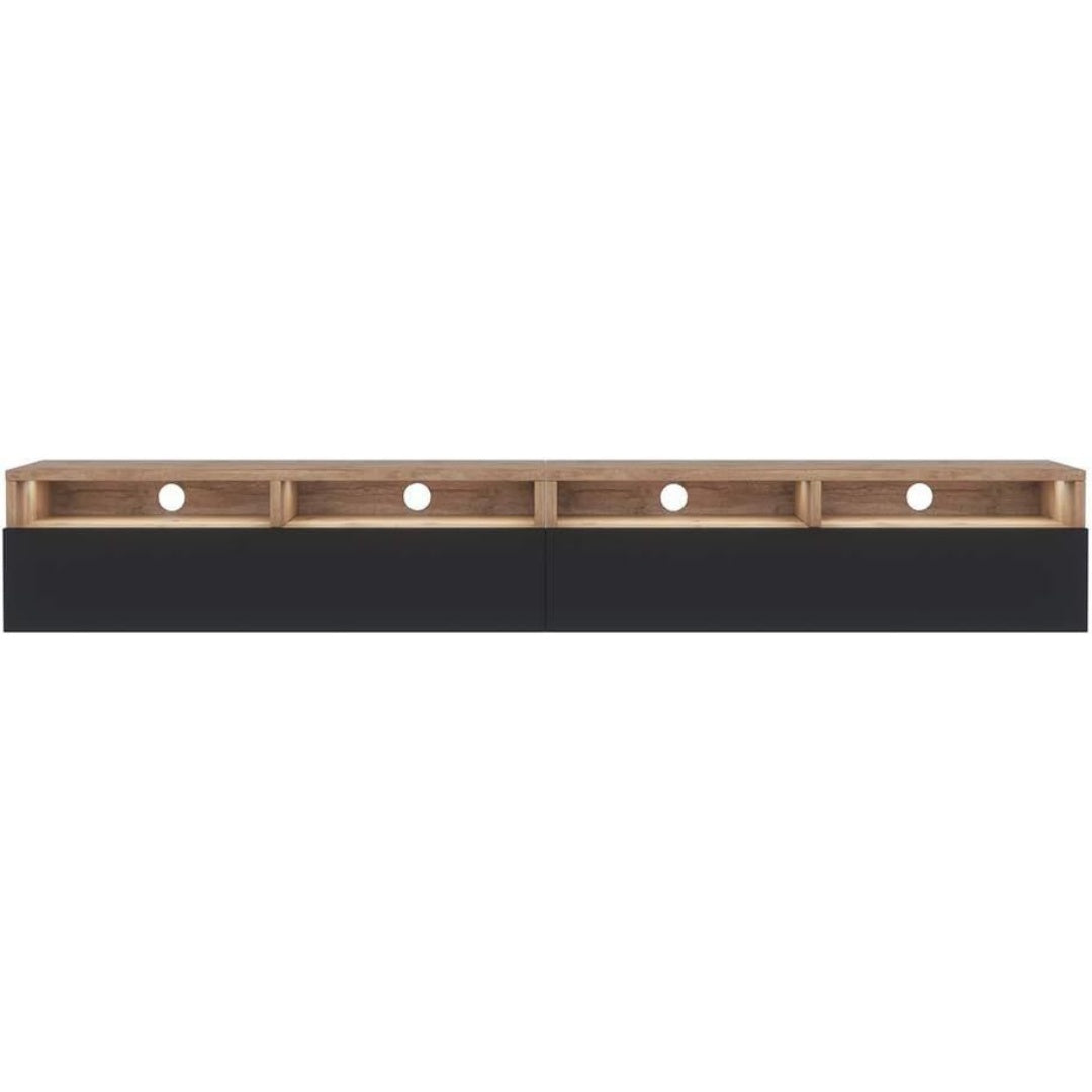 Le charme du rangement avec ce commode avec tiroirs, aux lignes contemporaines, coloris noir et chene