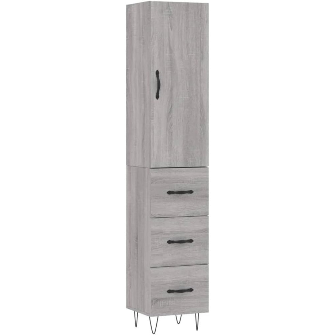 Le charme du rangement avec ce buffet avec portes, aux accents metalliques, coloris gris et bois naturel