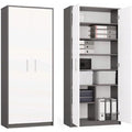 Pour un interieur harmonieux, bibliotheque avec portes, avec etageres en finition blanc et anthracite