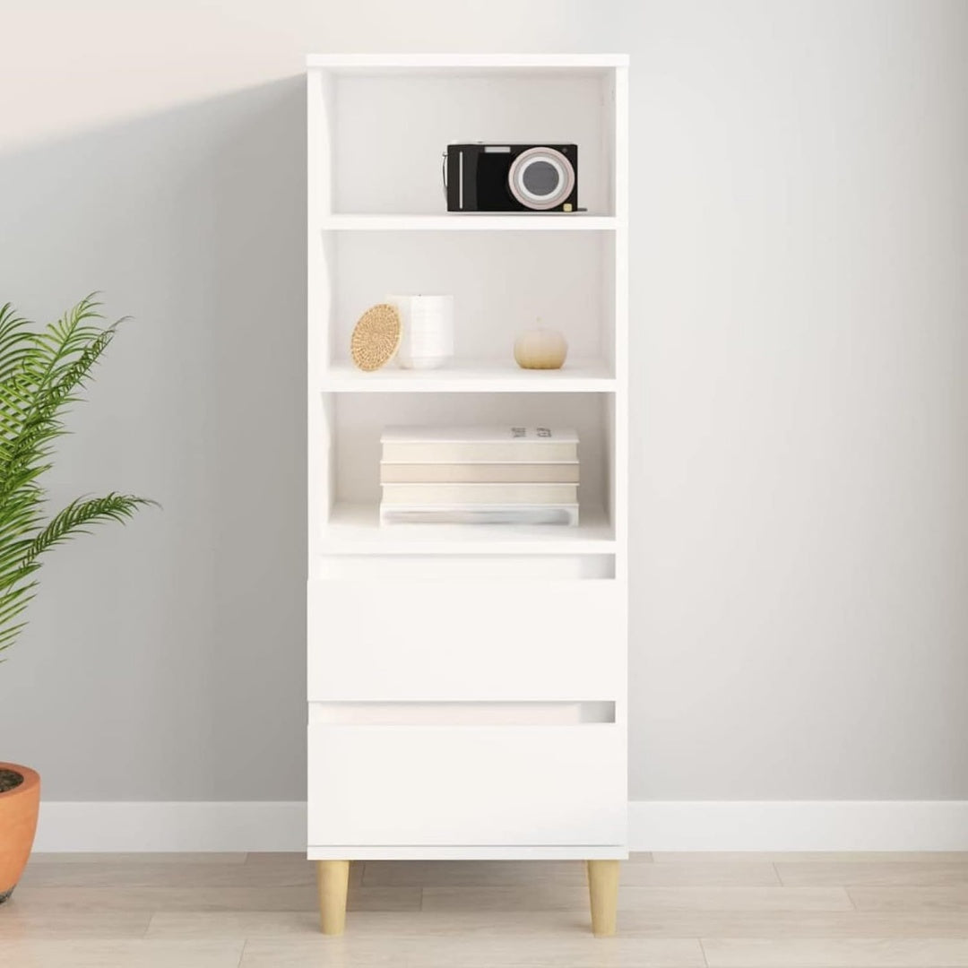 Une silhouette equilibree pour ce buffet a l'aspect bois, teinte blanc et bois naturel
