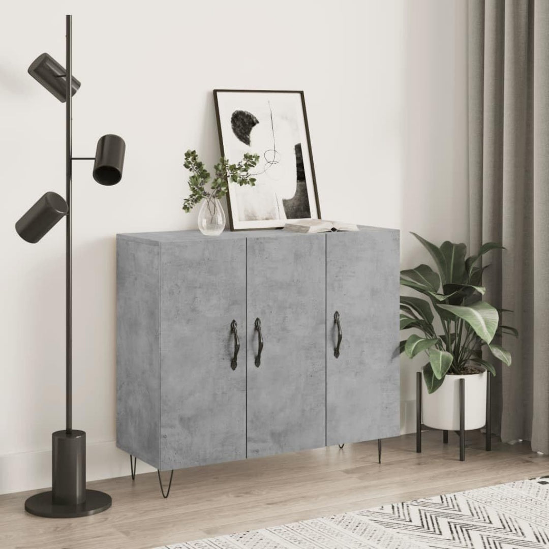 Pour un interieur harmonieux, buffet avec portes, aux accents metalliques en finition gris et bois naturel