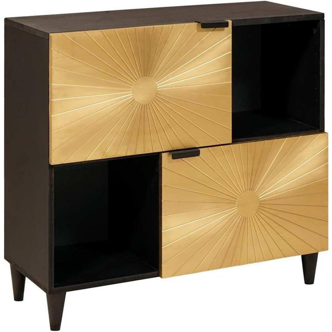 Le charme du rangement avec ce bibliotheque avec portes, avec etageres, coloris noir et naturel