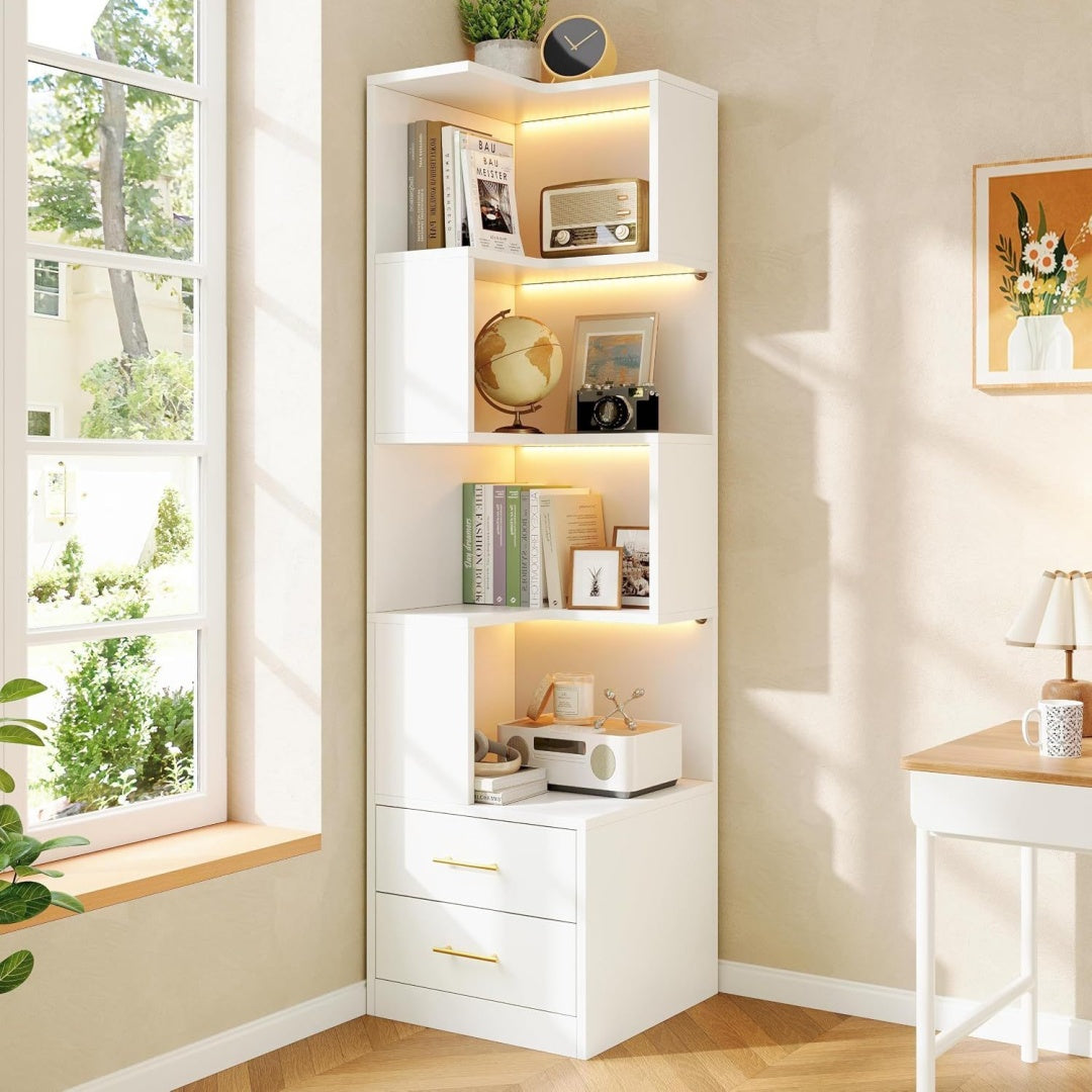 Le charme du rangement avec ce commode avec tiroirs, avec etageres, coloris blanc et vert