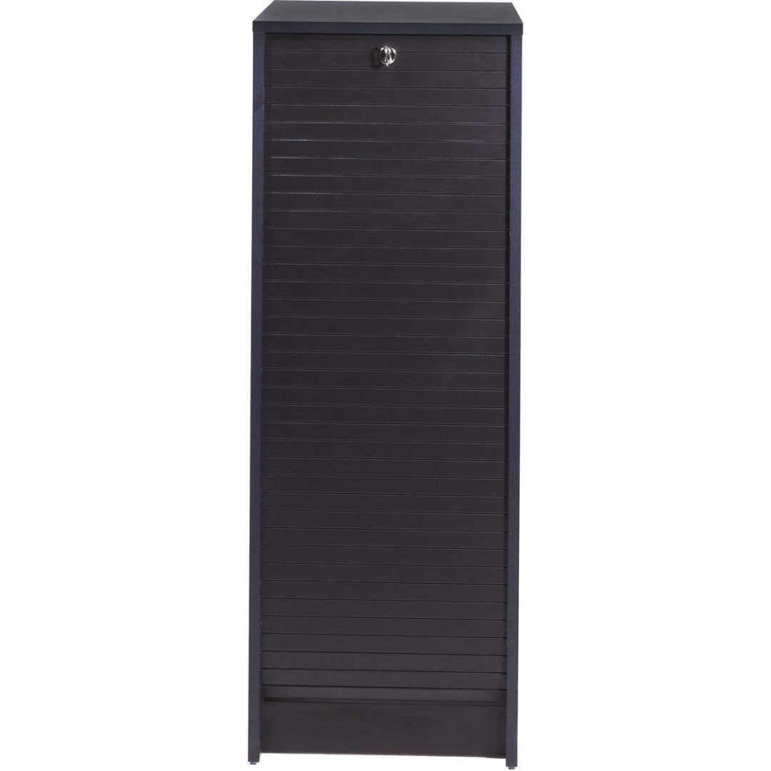 Un espace mieux organise grace a ce meuble de rangement a l'aspect bois, finition noir et bois naturel