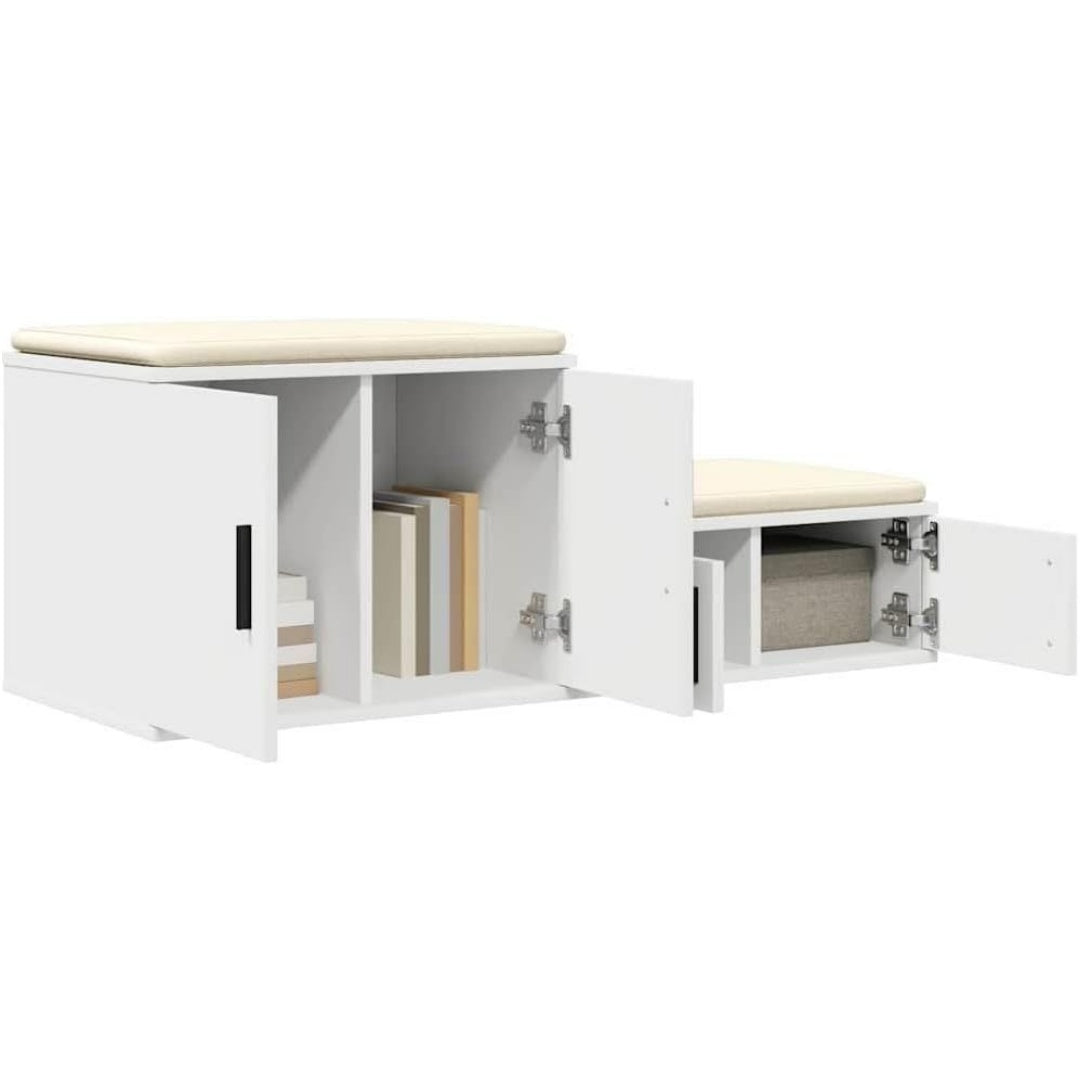 Une silhouette equilibree pour ce armoire avec portes, a l'aspect bois, teinte blanc et noir