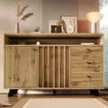 Pour un interieur harmonieux, buffet avec tiroirs, avec portes en finition chene et vert
