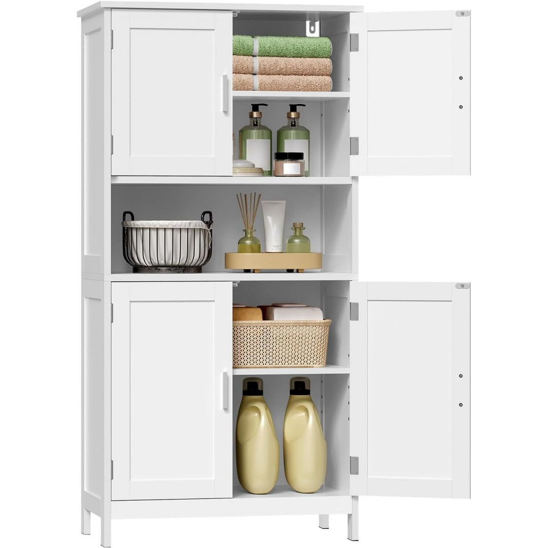 Un espace mieux organise grace a ce buffet avec portes, avec etageres, finition blanc et vert