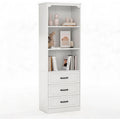 Un espace mieux organise grace a ce commode avec tiroirs, avec etageres, finition blanc et bois naturel