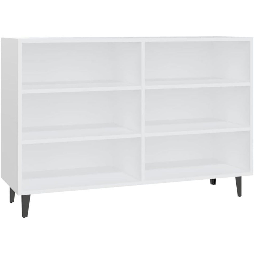 Une touche de caractere, buffet avec etageres, aux accents metalliques dans un ton blanc et bois naturel