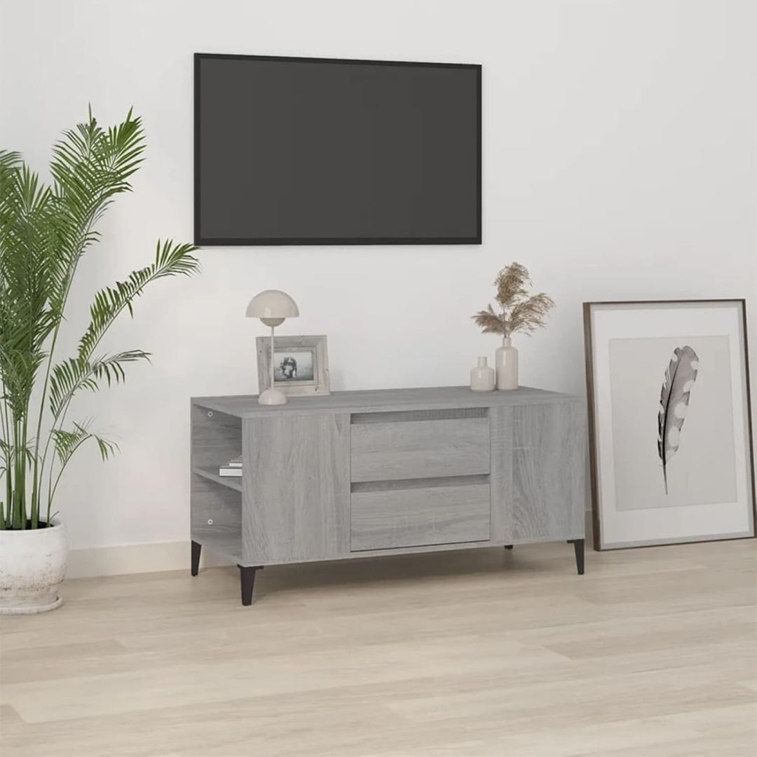 Le charme du rangement avec ce commode avec tiroirs, avec portes, coloris gris et bois naturel