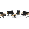 Un espace mieux organise grace a ce table aux accents metalliques, avec details en rotin, finition noir et gris