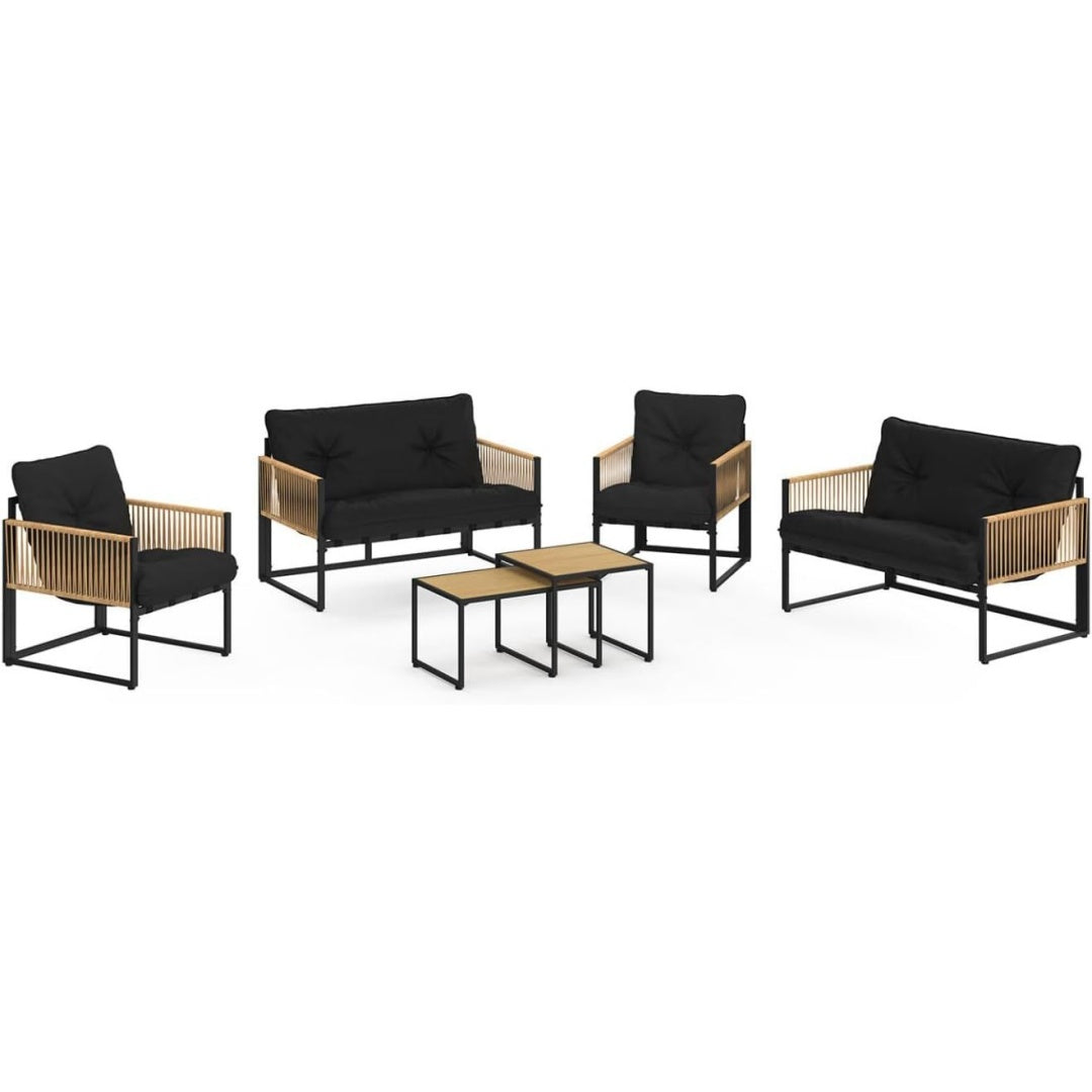 Un espace mieux organise grace a ce table aux accents metalliques, avec details en rotin, finition noir et gris