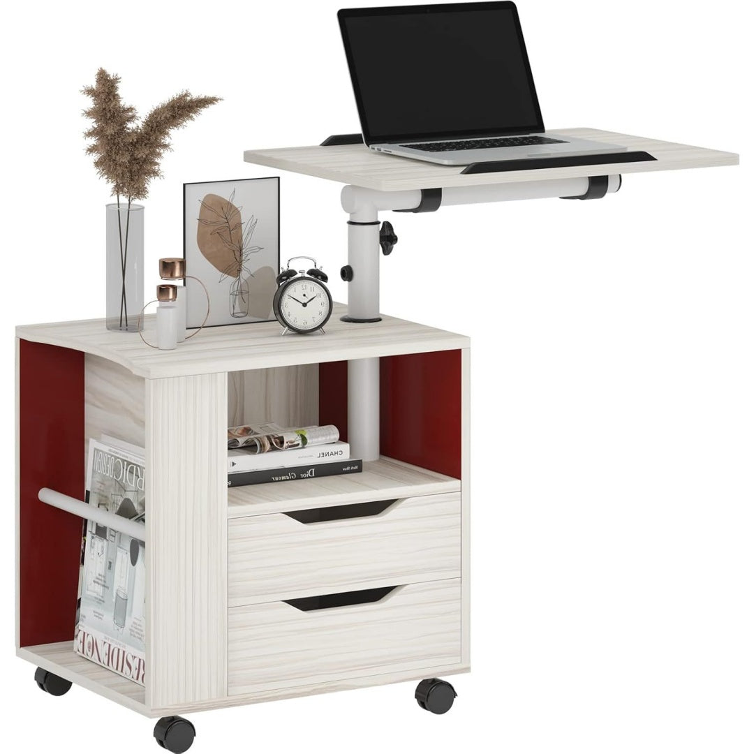 Une touche de caractere, commode avec tiroirs, avec etageres dans un ton blanc et bois naturel