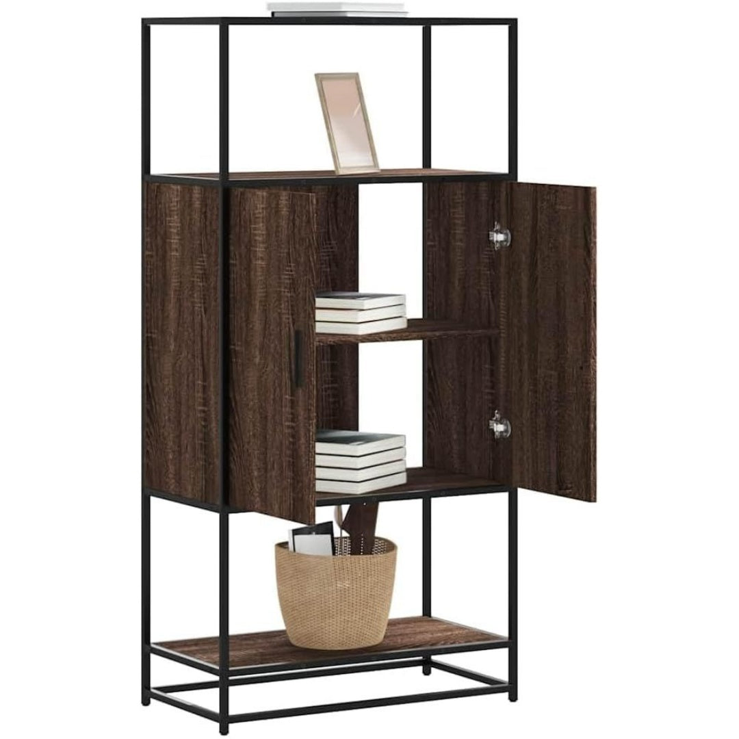 Un espace mieux organise grace a ce buffet avec portes, avec etageres, finition chene et marron