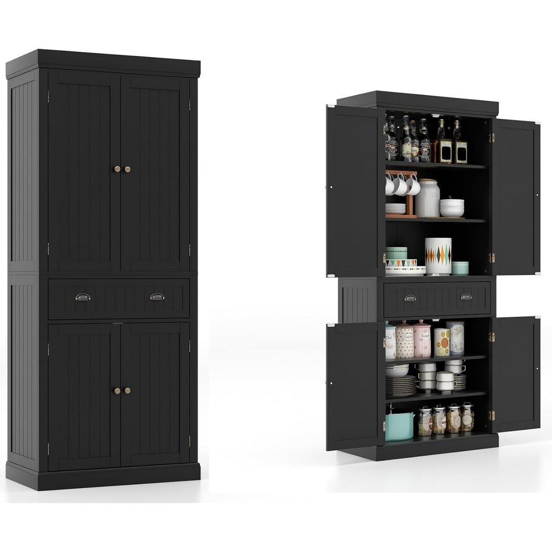 Une touche de caractere, buffet avec tiroirs, avec portes dans un ton noir et bois naturel