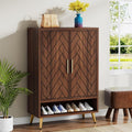 Une silhouette equilibree pour ce bibliotheque avec portes, avec etageres, teinte marron et bois naturel