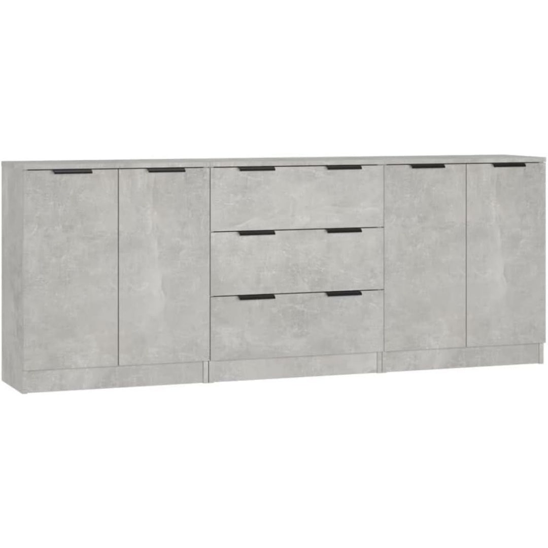 Un espace mieux organise grace a ce buffet a l'aspect bois, finition gris et bois naturel