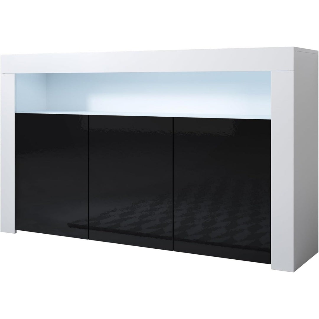Une touche de caractere, buffet avec portes, aux lignes contemporaines dans un ton blanc et noir