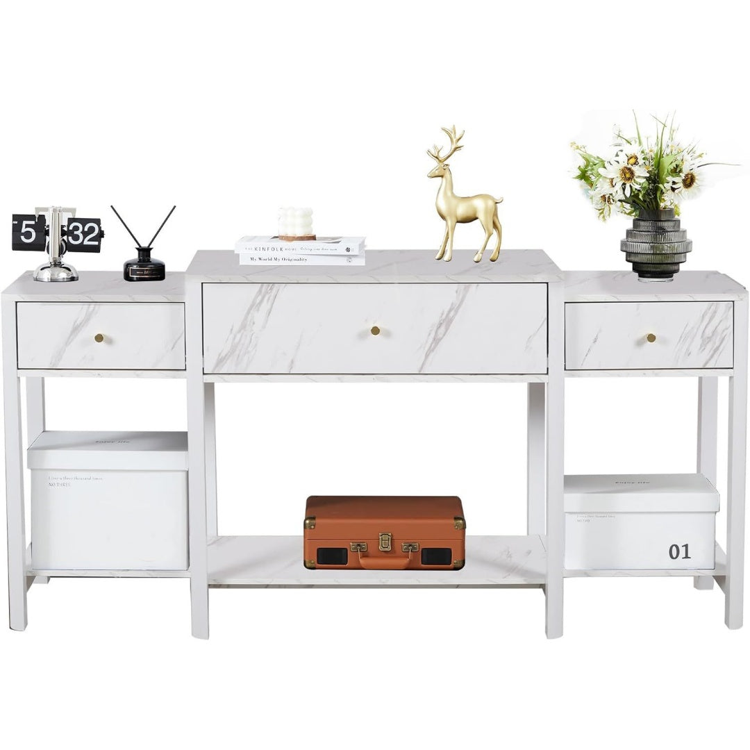 Une touche de caractere, commode avec tiroirs, avec etageres dans un ton blanc et noir
