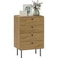 Le charme du rangement avec ce commode avec tiroirs, a l'aspect bois, coloris noir et chene