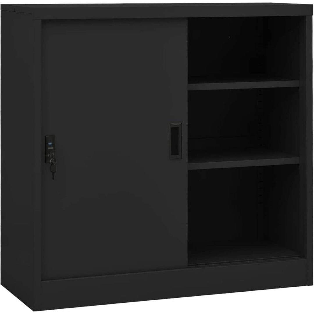 Le charme du rangement avec ce bibliotheque avec portes, avec etageres, coloris vert et anthracite