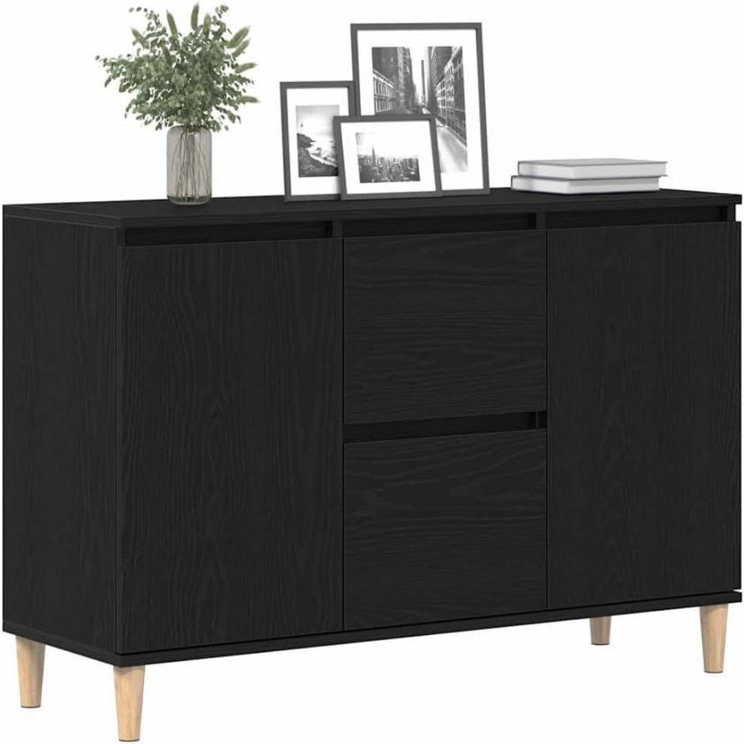 Pour un interieur harmonieux, buffet avec tiroirs, avec portes en finition noir et bois naturel