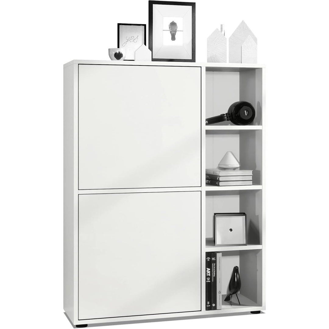 Un espace mieux organise grace a ce buffet avec portes, aux lignes contemporaines, finition blanc et vert