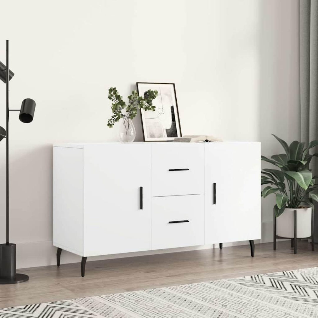 Une touche de caractere, buffet avec tiroirs, avec portes dans un ton blanc et bois naturel