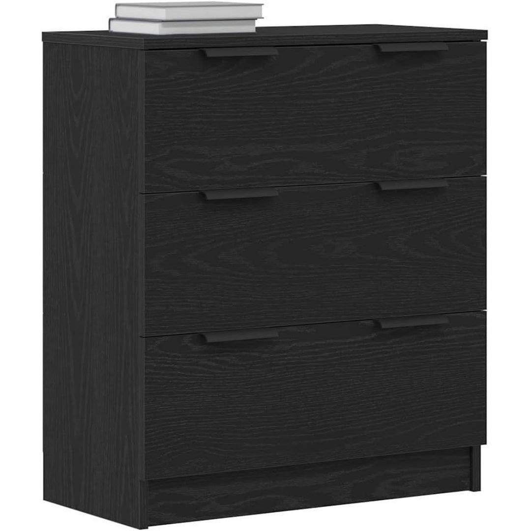 Une touche de caractere, buffet avec tiroirs, avec elements vitres dans un ton noir et chene