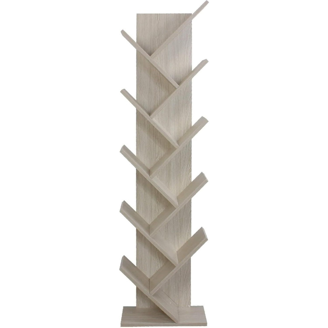 Une touche de caractere, bibliotheque avec etageres, a l'aspect bois dans un ton blanc et naturel